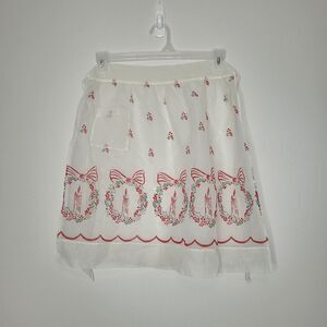 Vintage holiday Christmas white sheer tie back cute Holly and evergreen apron